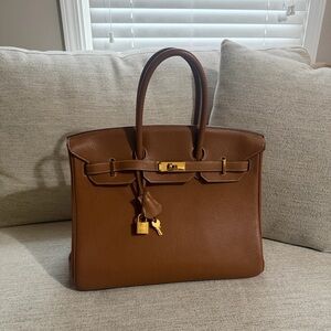 Hermès Birkin-35 Gold Clemence Leather Tote with Gold Hardware. 2011 stamp. COA